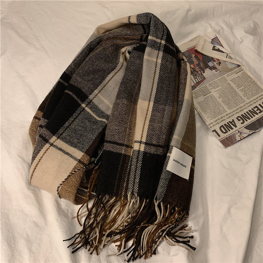 ISABELLA PLAID CASHMERE SCARF IN GREY COFFEE