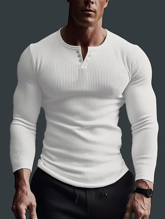 HAMILTON STRIPED KNITTED HENLEY IN WHITE