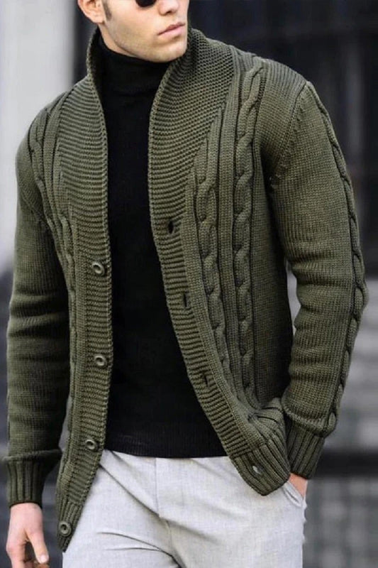 CITY PULSE RELAXED KNITTED CARDIGAN IN ARMY GREEN