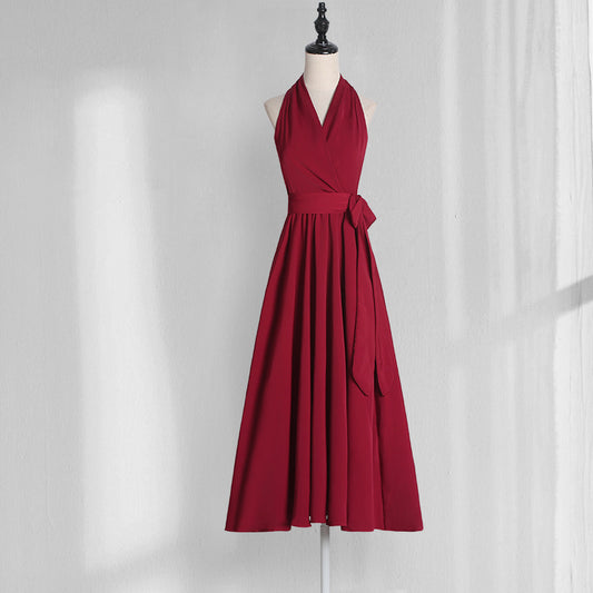 SOPHIA HALTER NECK HIGH-WAIST DRESS IN RED