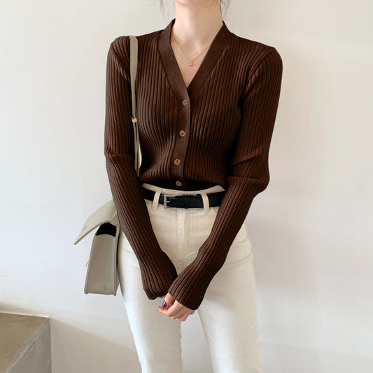 SOPHIA BUTTONED CARDIGAN IN COFFEE