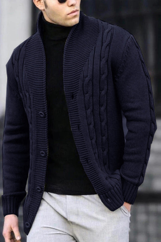 CITY PULSE RELAXED KNITTED CARDIGAN IN DARK BLUE